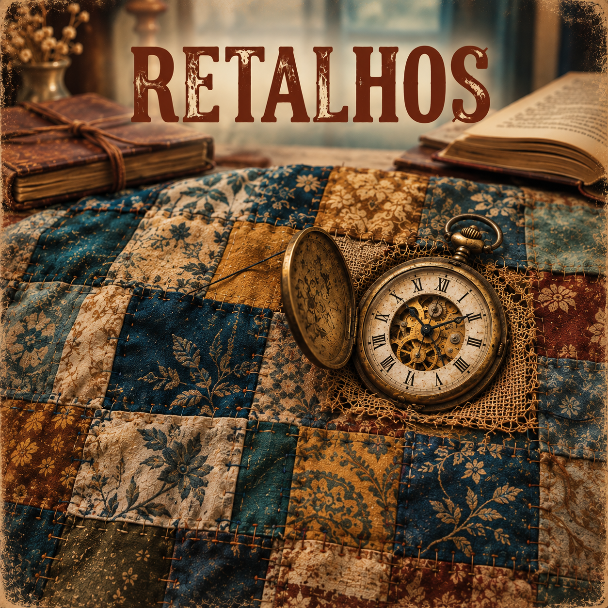 Colcha de retalhos com um relógio antigo costurado — Retalhos por Edson Quaresma
