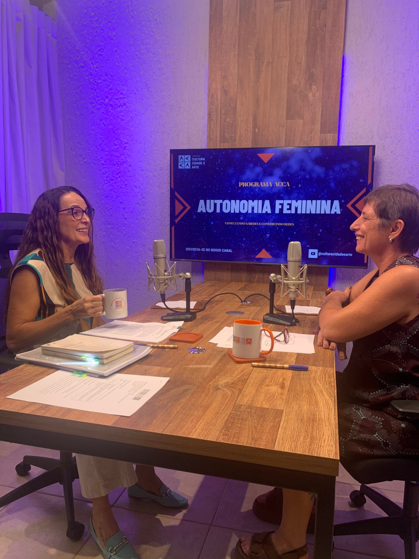 Rosely Cecílio e Márcia Pelá durante a gravação do programa Autonomia Feminina, ACCA